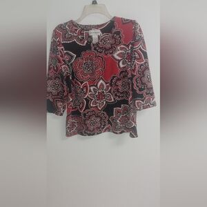 ALFRED DUNNER Women's pullover 3/4 sleeve top Lg. Multicolor. Floral